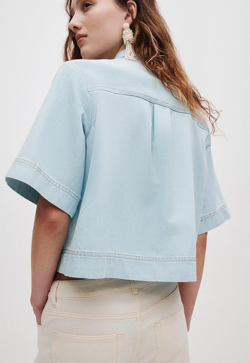 H&M - Short-sleeved denim shirt - light denim blue