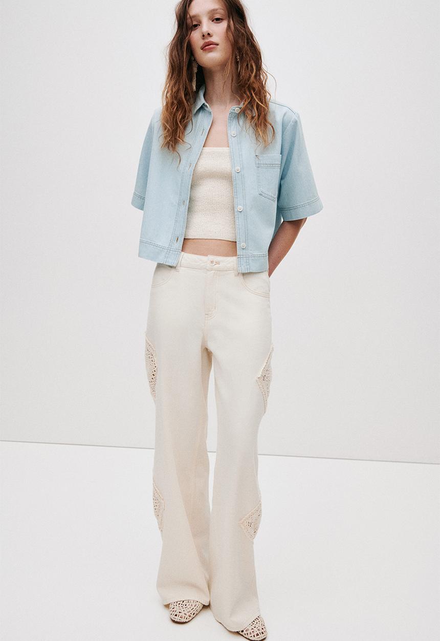H&M - Short-sleeved denim shirt - light denim blue