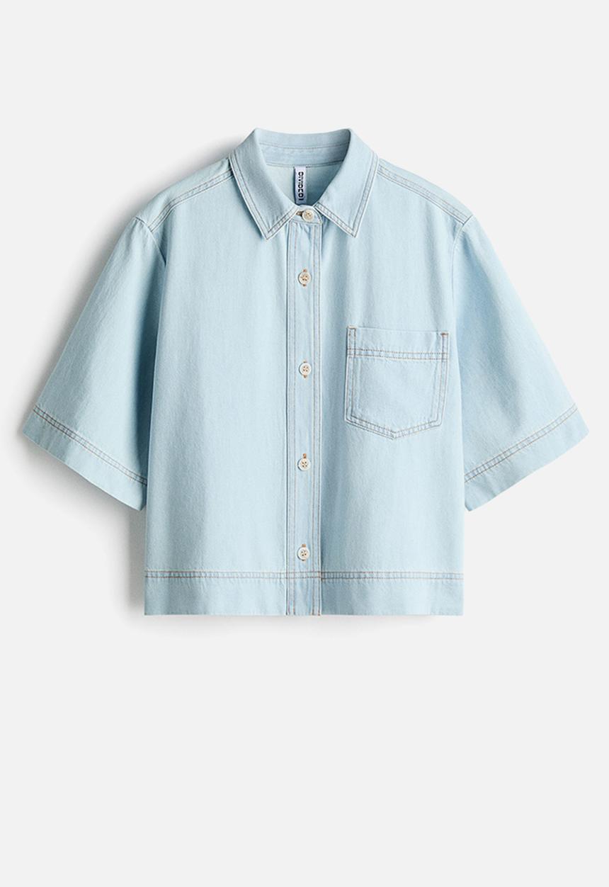 H&M - Short-sleeved denim shirt - light denim blue