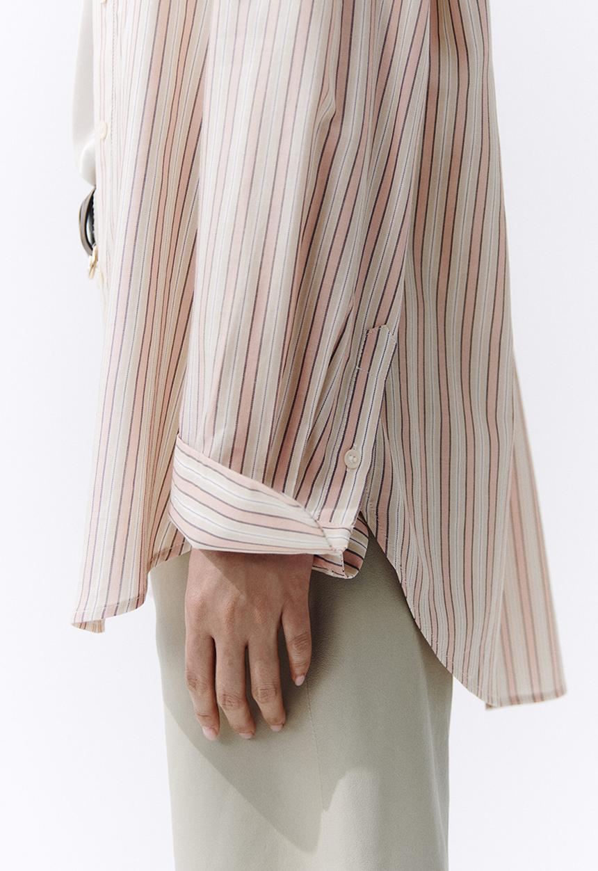 H&M - Oversized lyocell-blend shirt - light pink/striped