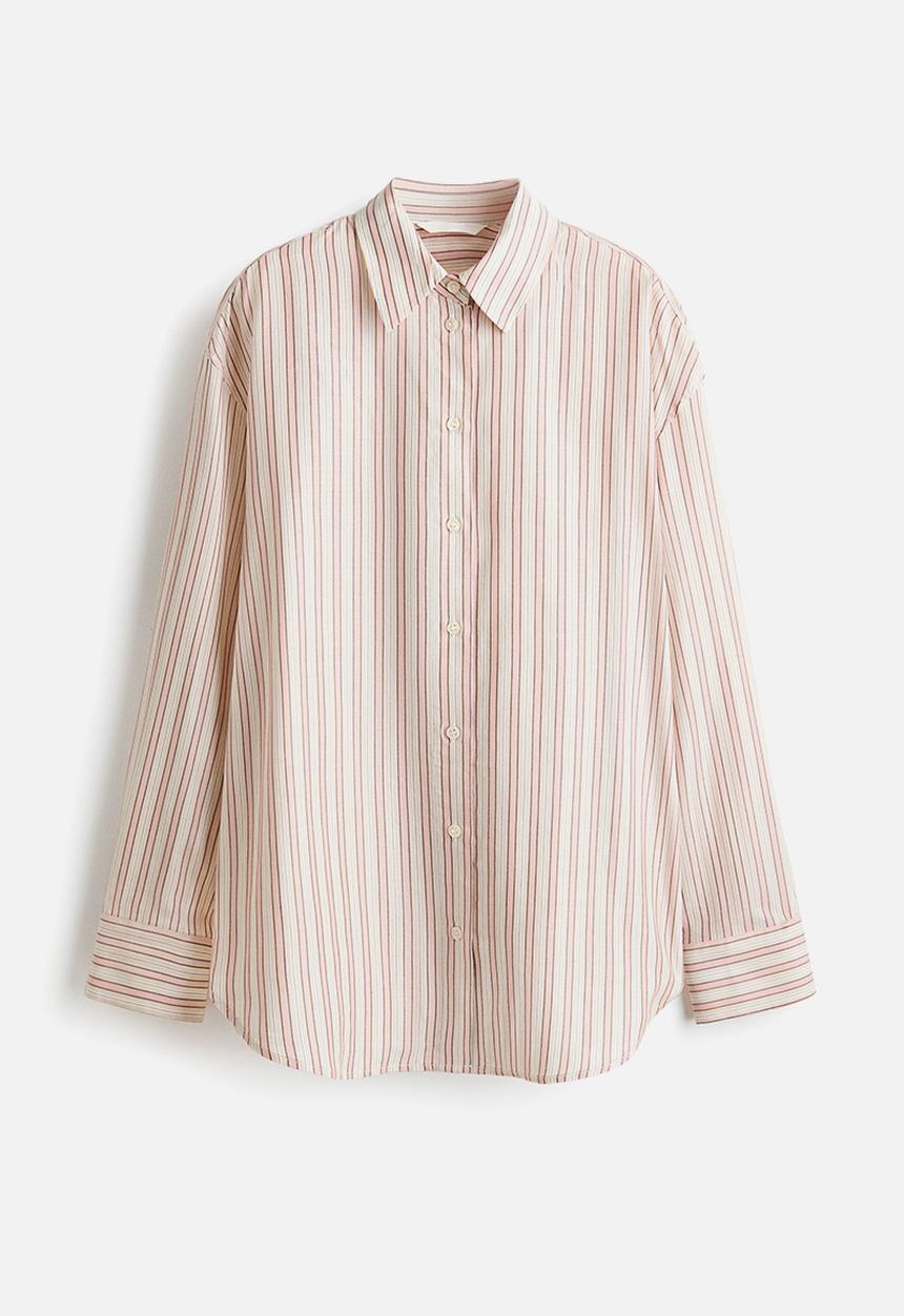 H&M - Oversized lyocell-blend shirt - light pink/striped