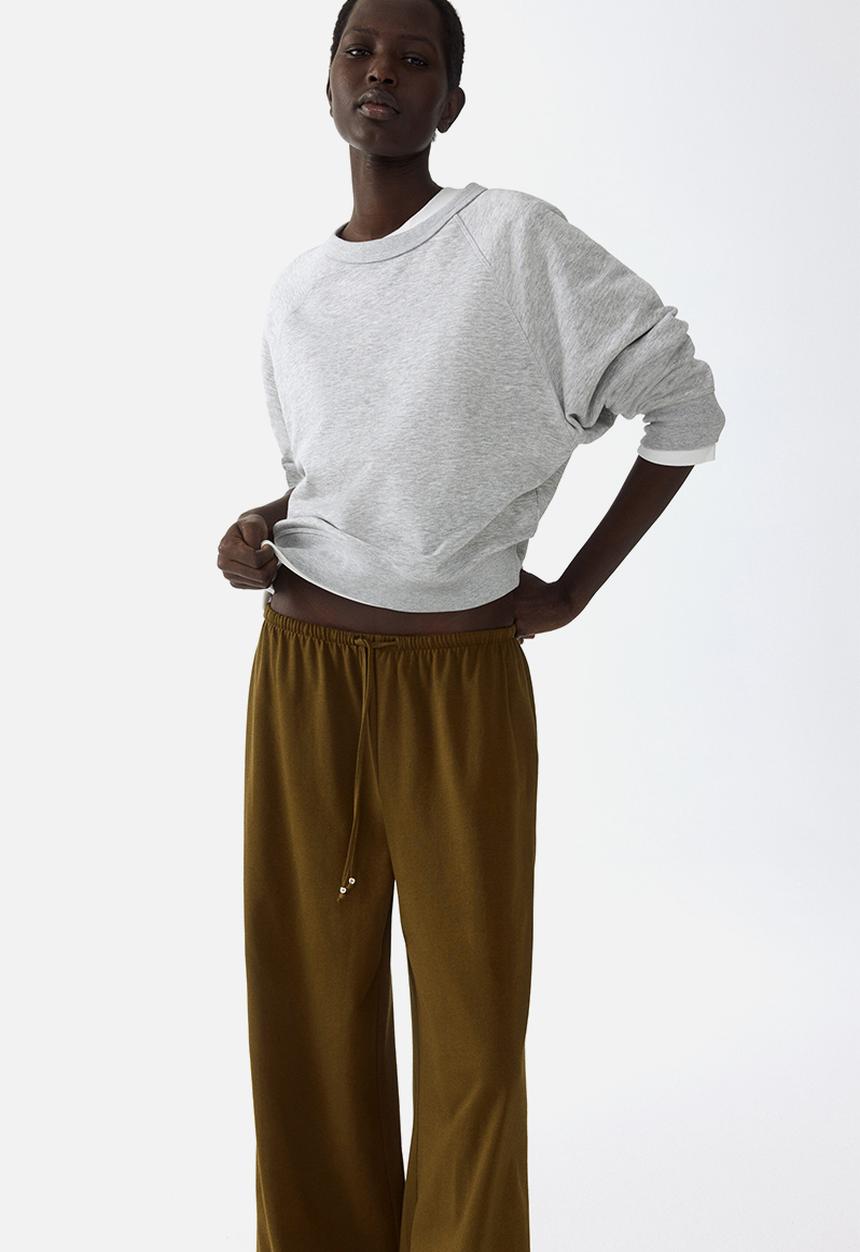 H&M - Cotton drawstring trousers - dark khaki green
