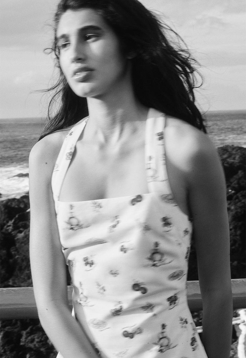 H&M - Twist-detail printed dress - cream/tomatoes