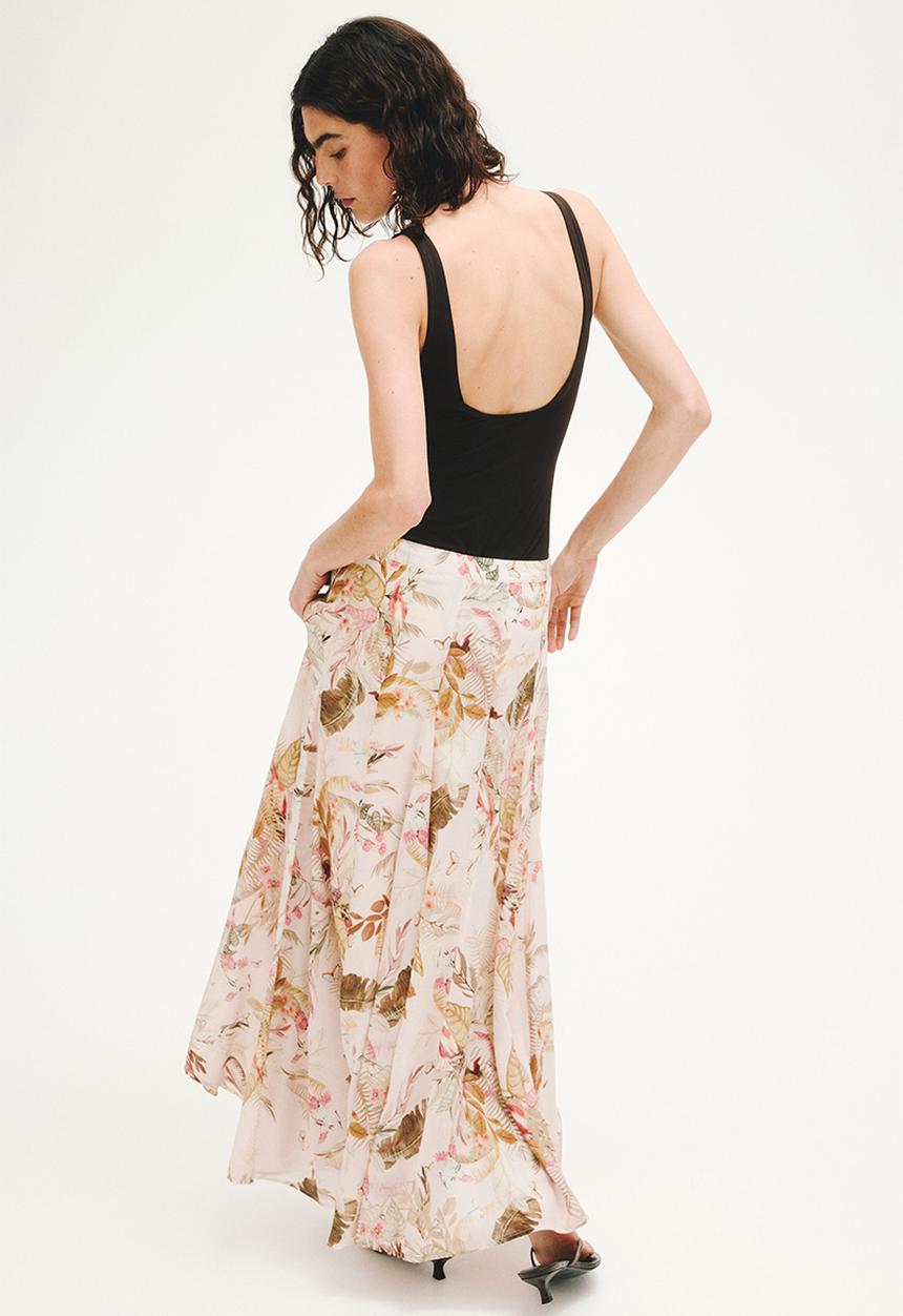 H&M - Flared viscose-blend skirt - light peach pink/floral