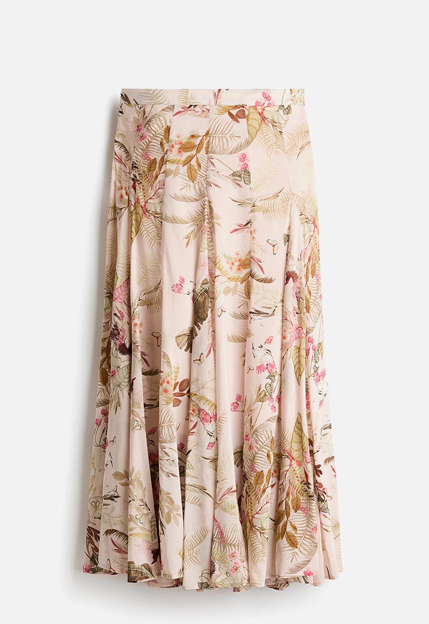 H&M - Flared viscose-blend skirt - light peach pink/floral