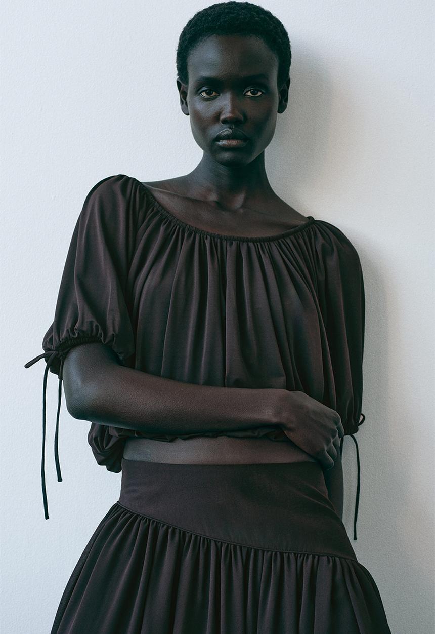 H&M - Draped drawstring-detail top - dark brown