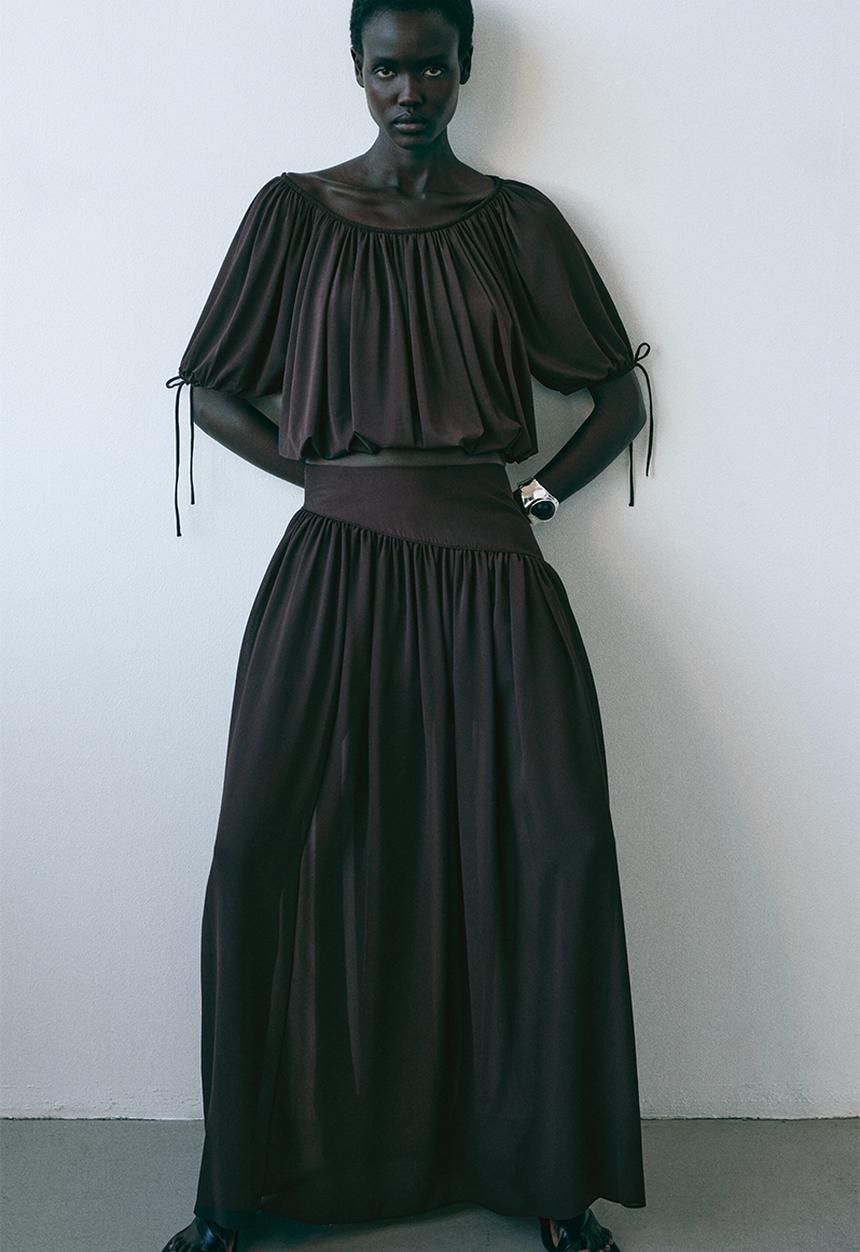 H&M - Draped drawstring-detail top - dark brown