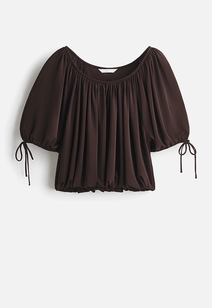 H&M - Draped drawstring-detail top - dark brown