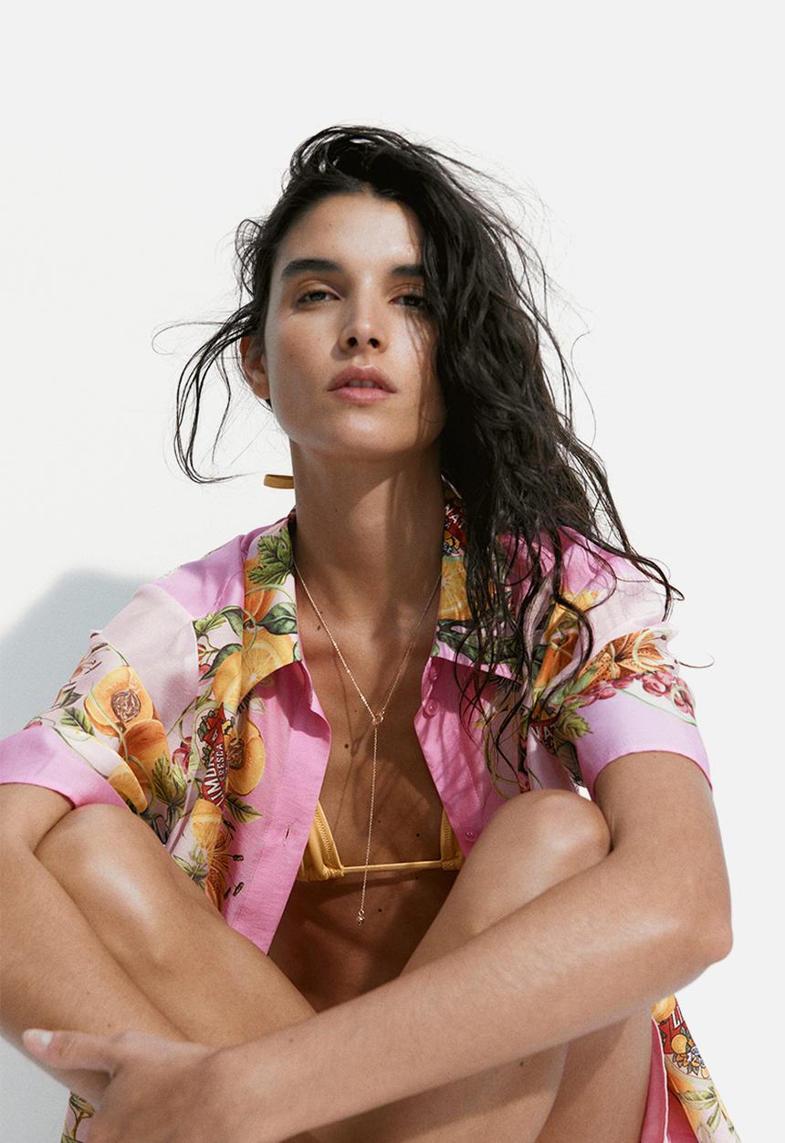 H&M - Oversized printed shirt - pink/lemons