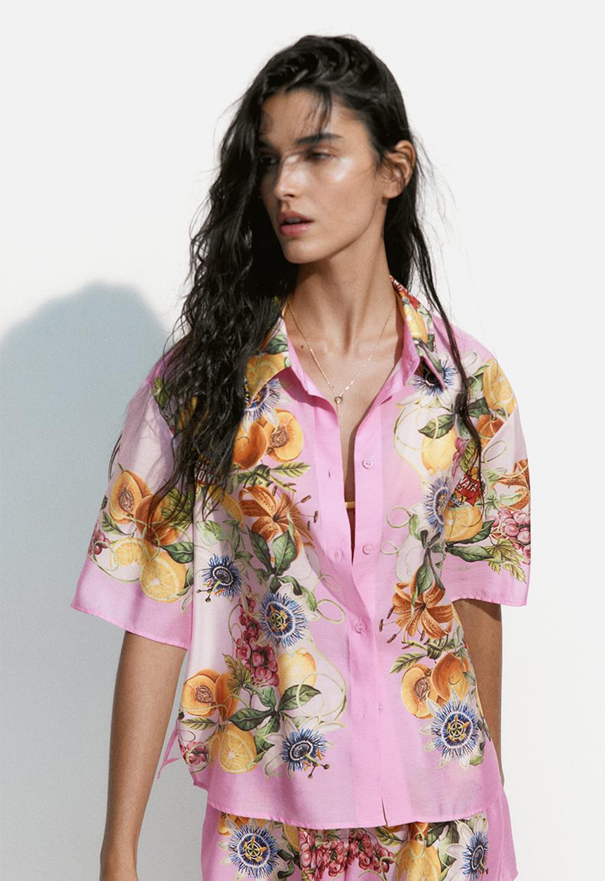 H&M - Oversized printed shirt - pink/lemons