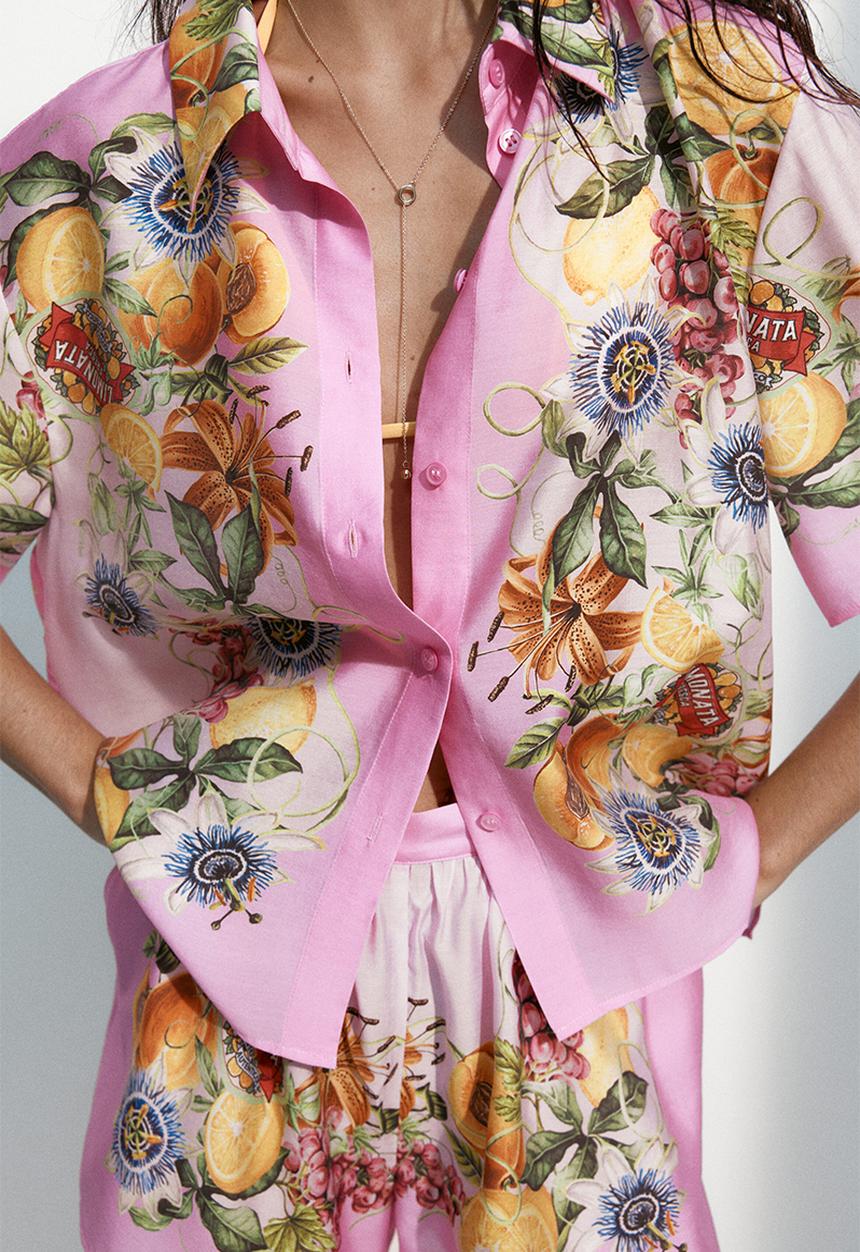 H&M - Oversized printed shirt - pink/lemons