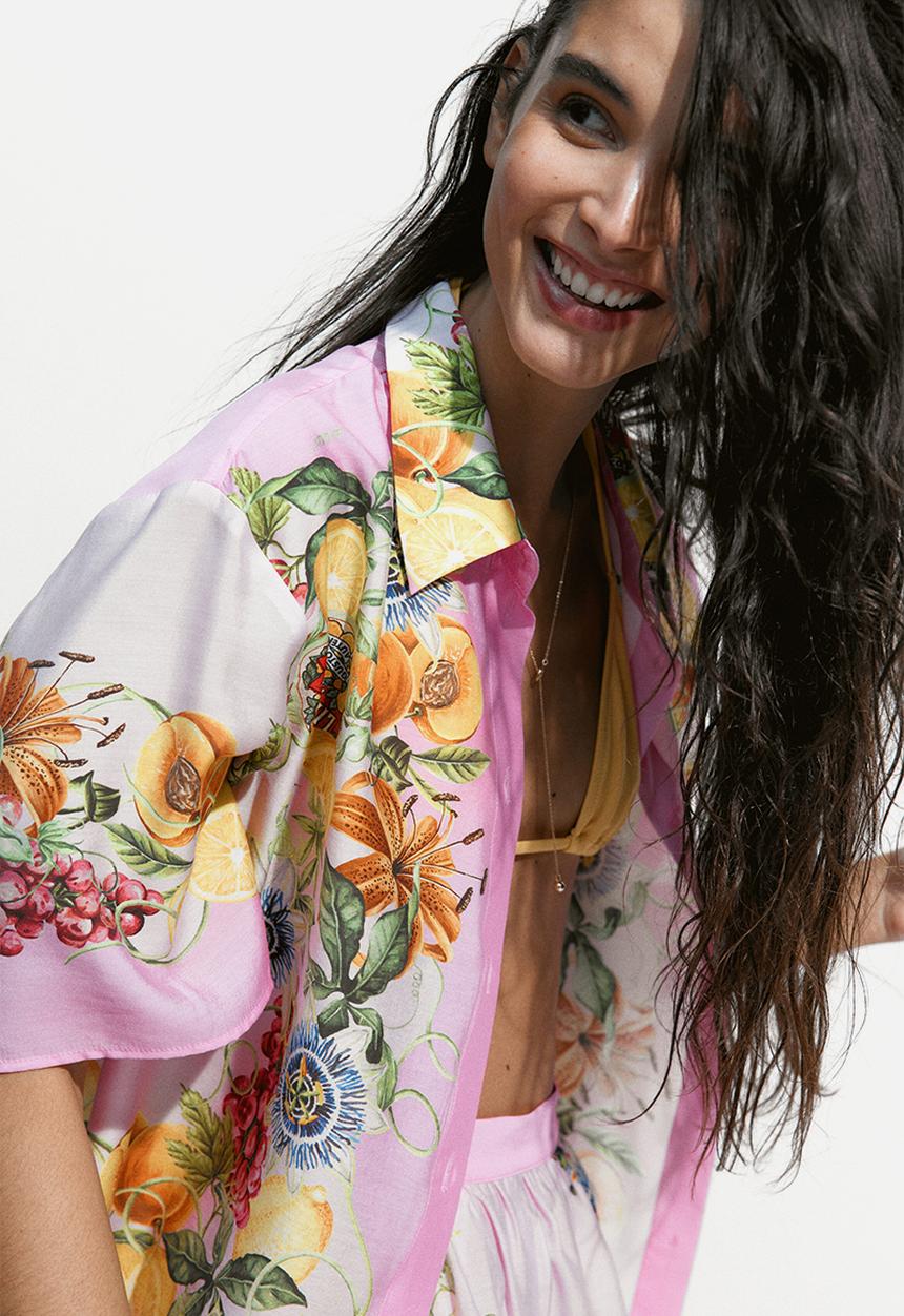 H&M - Oversized printed shirt - pink/lemons