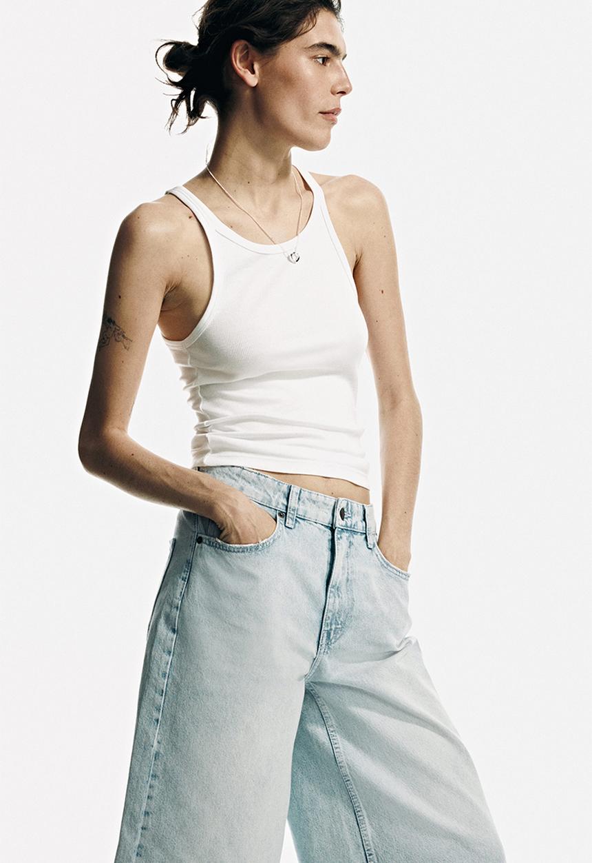 H&M - Wide regular waist culotte jeans - light denim blue
