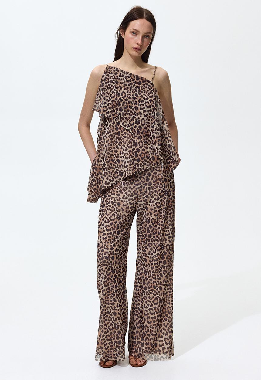 H&M - Mesh pull-on trousers - light beige/leopard print
