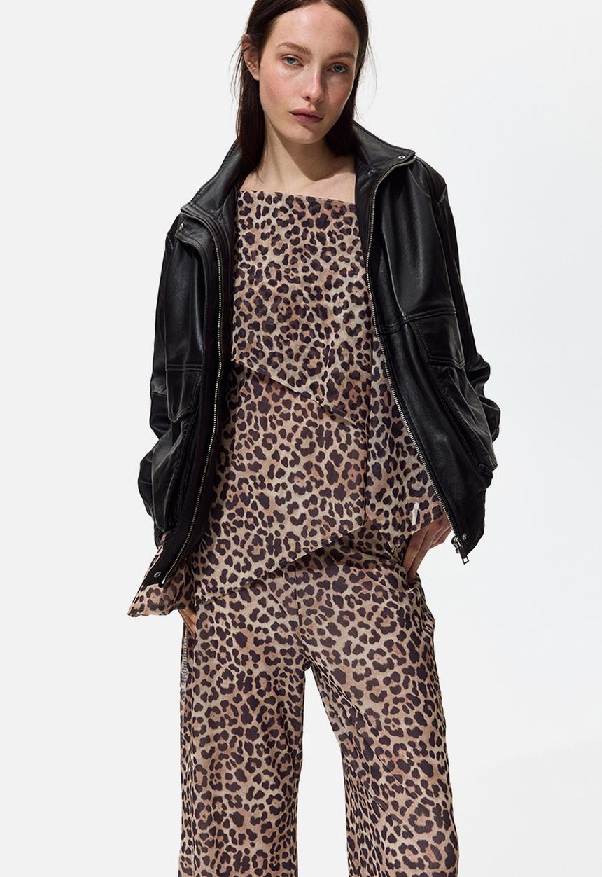 H&M - Mesh pull-on trousers - light beige/leopard print