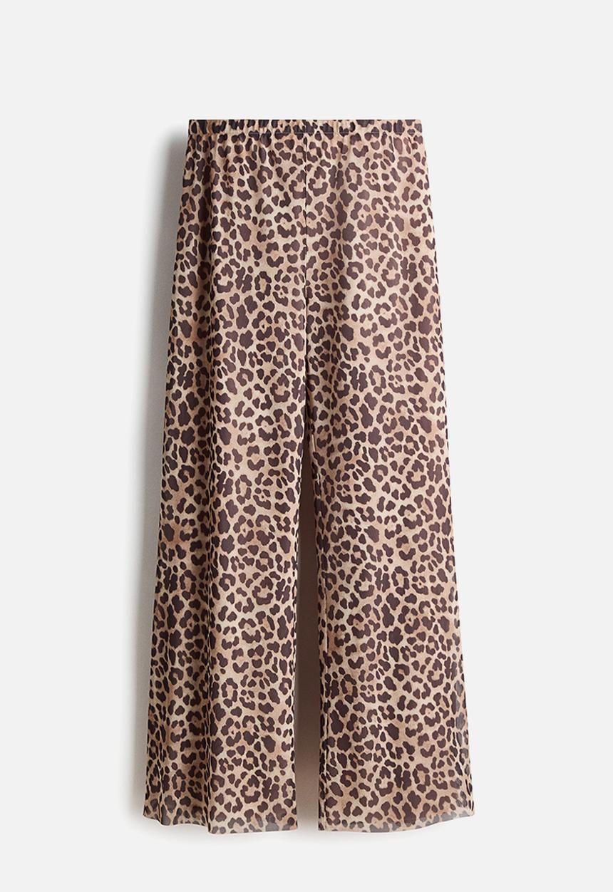 H&M - Mesh pull-on trousers - light beige/leopard print