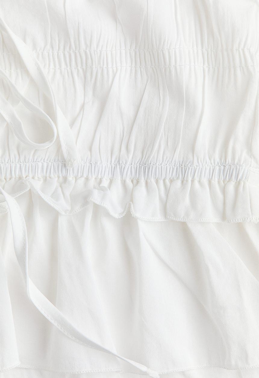 H&M - Tie-detail smocked top - cream