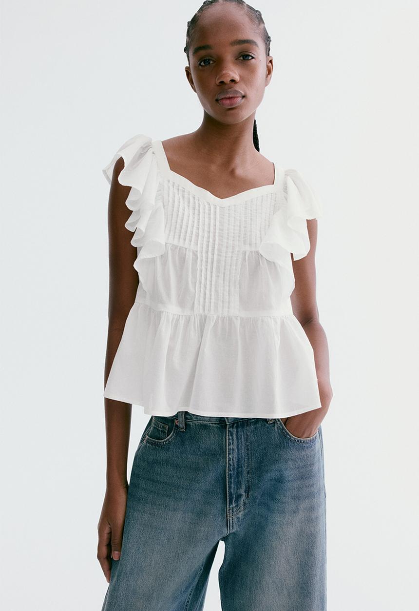 H&M - Frill-trimmed cotton top - white