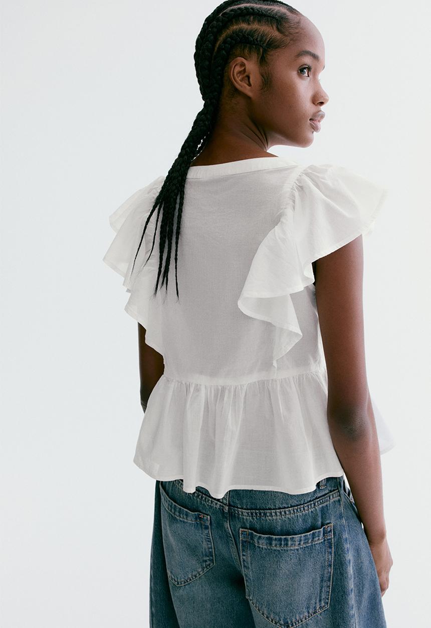 H&M - Frill-trimmed cotton top - white