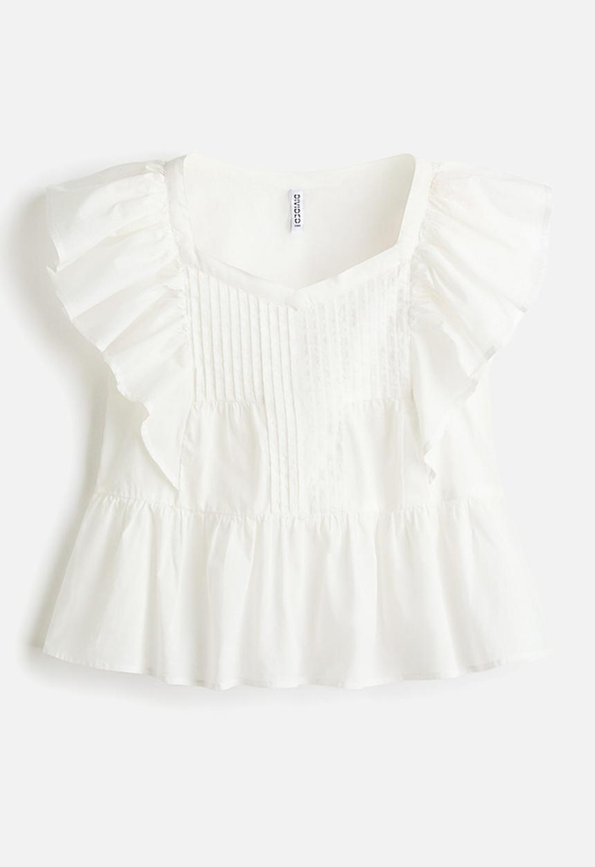 H&M - Frill-trimmed cotton top - white