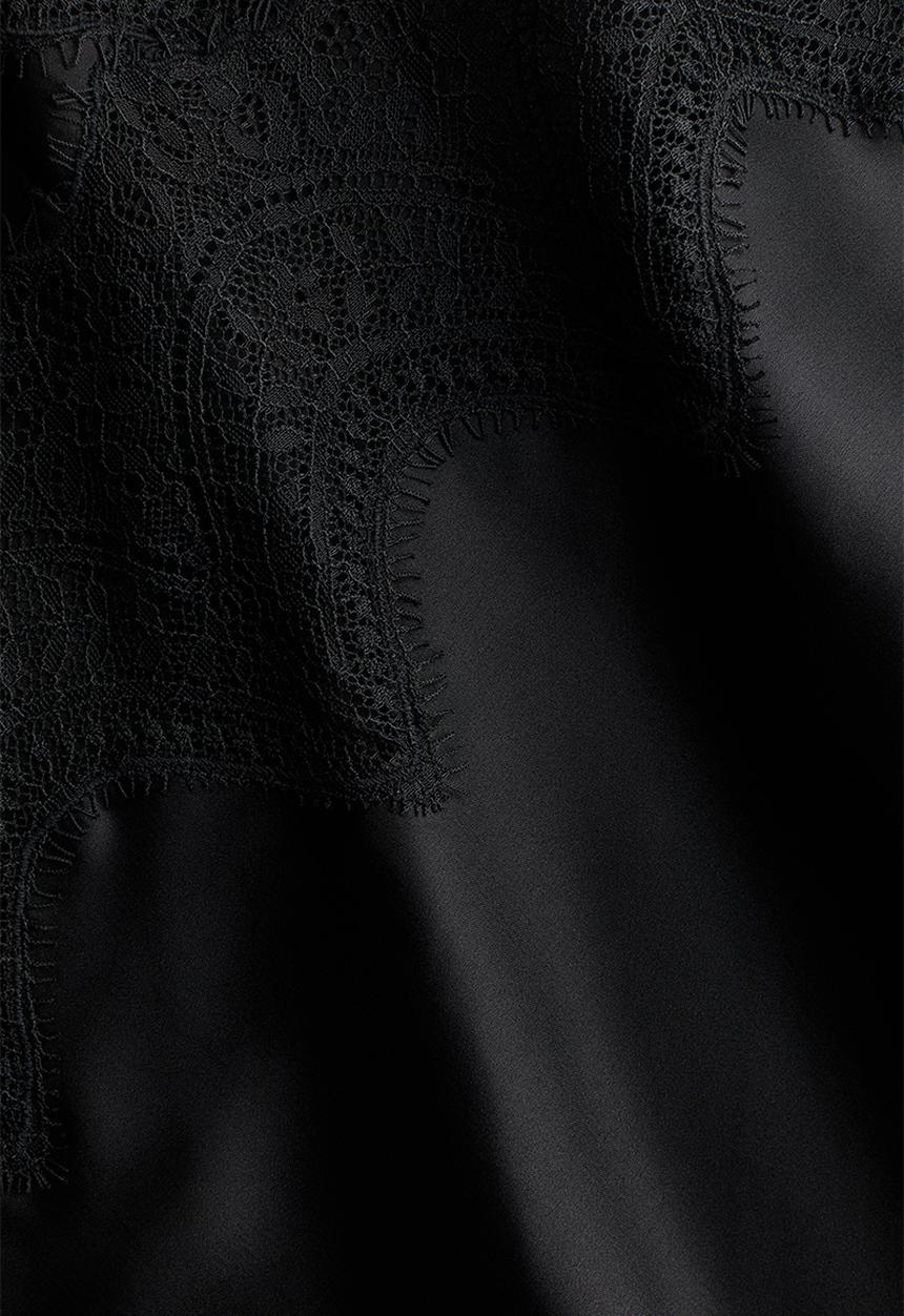 H&M - Lace-trimmed strappy satin top - black