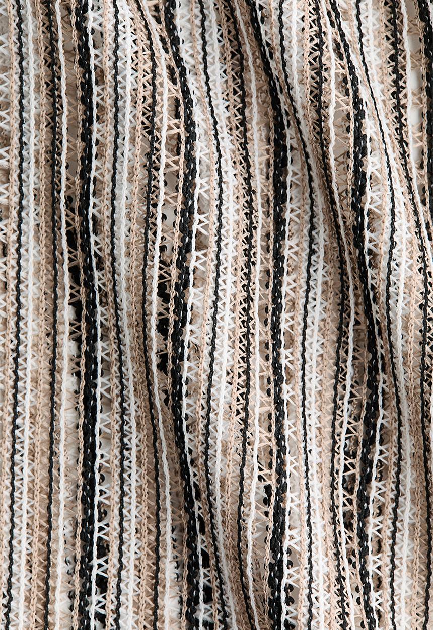 H&M - Wide hole-knit trousers - light beige/black striped