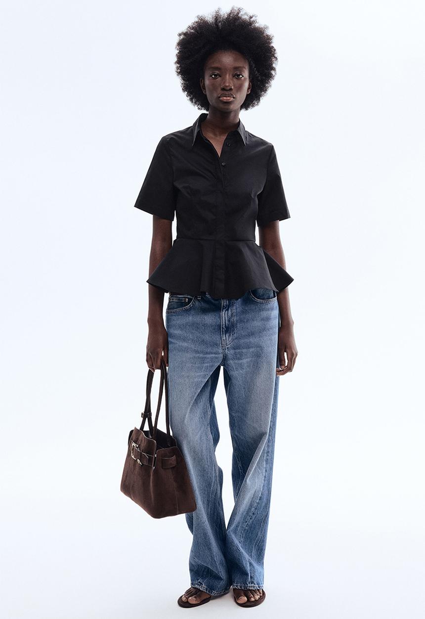 H&M - Poplin peplum shirt - black