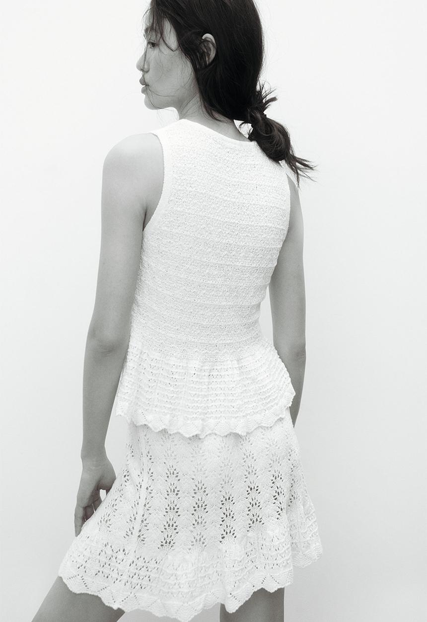 H&M - Pointelle-knit peplum top - cream