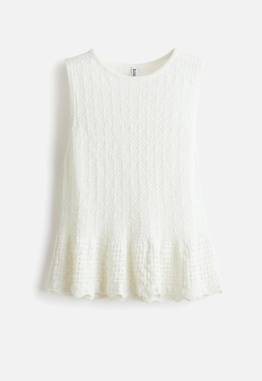 H&M - Pointelle-knit peplum top - cream