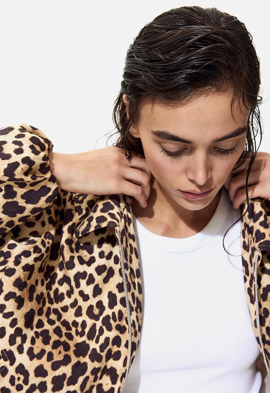 H&M - Oversized bubble-hem jacket - beige/leopard print