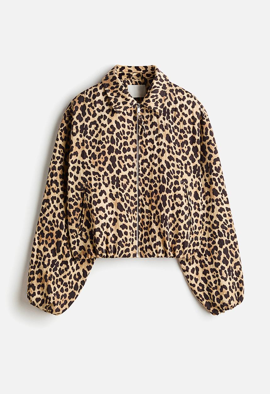 H&M - Oversized bubble-hem jacket - beige/leopard print
