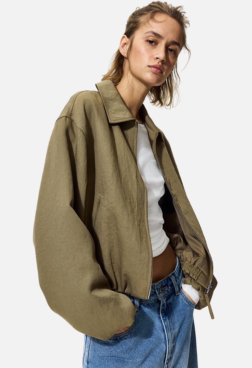 H&M - Oversized bubble-hem jacket - khaki green