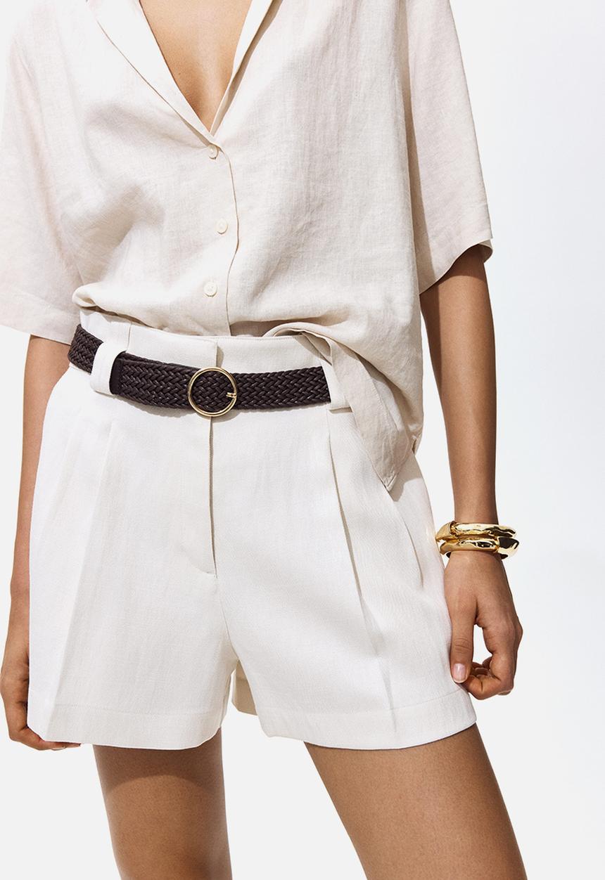 H&M - Belted tailored shorts - cream