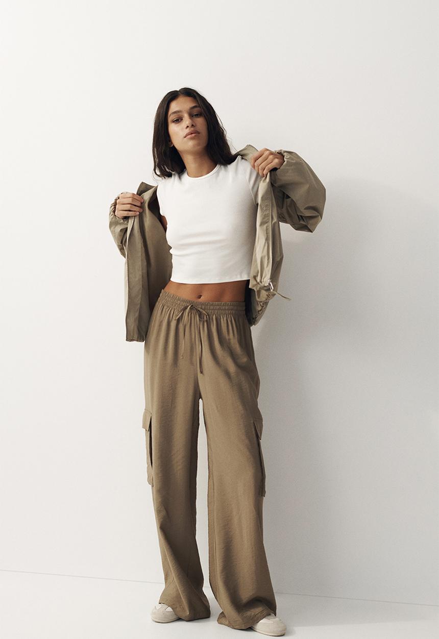 H&M - Wide cargo trousers - khaki green