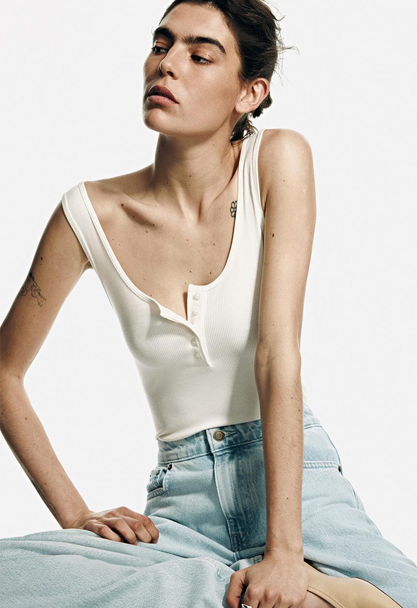 H&M - Ribbed thong body - white