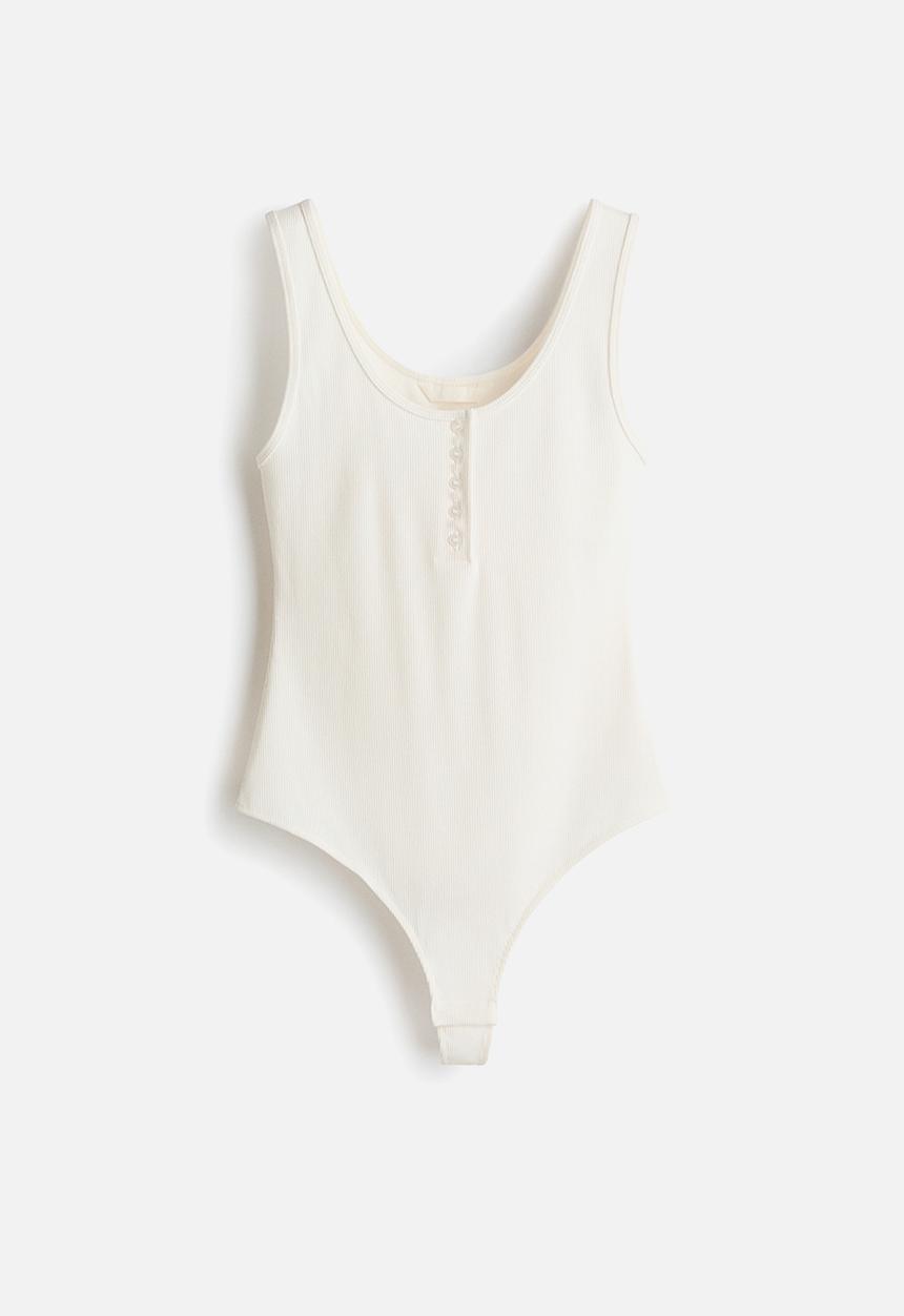 H&M - Ribbed thong body - white