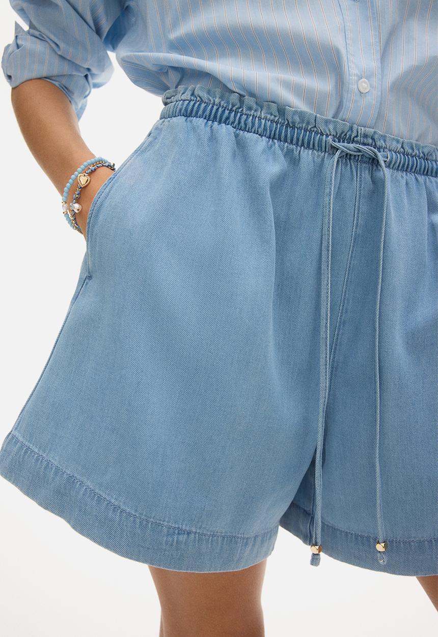 H&M - Denim drawstring shorts - light denim blue