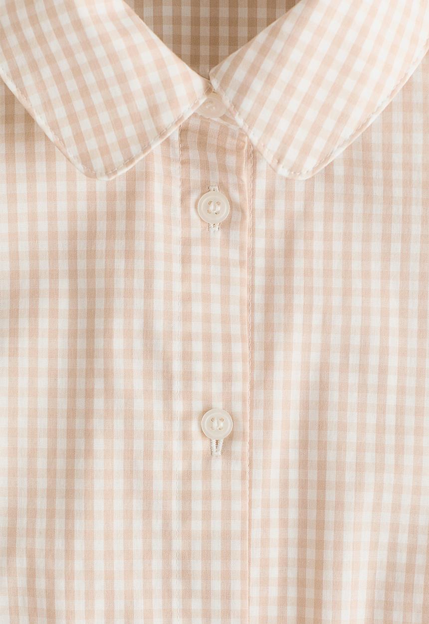 H&M - Cap-sleeved shirt dress - light beige/checked