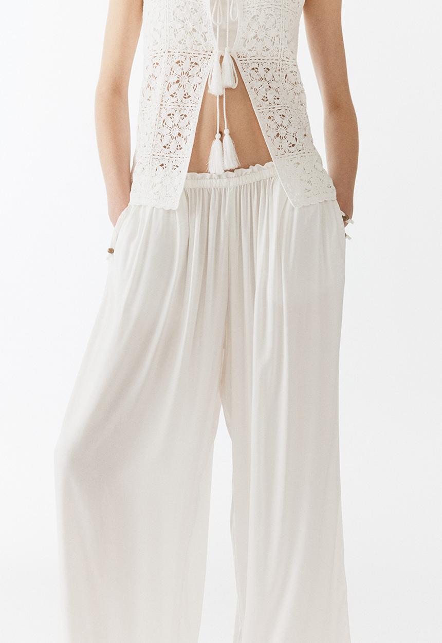 H&M - Wide drawstring trousers - ivory