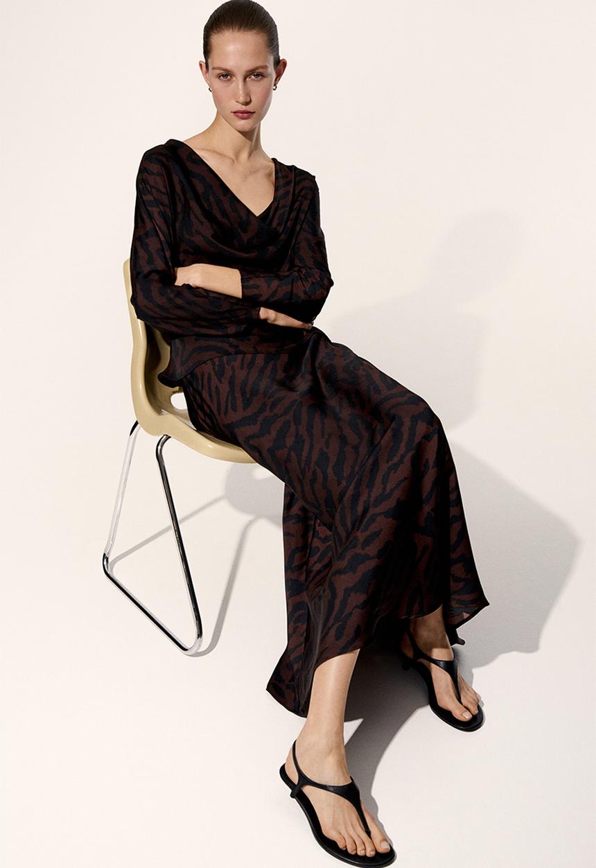 H&M - Maxi slip skirt - dark brown/zebra print