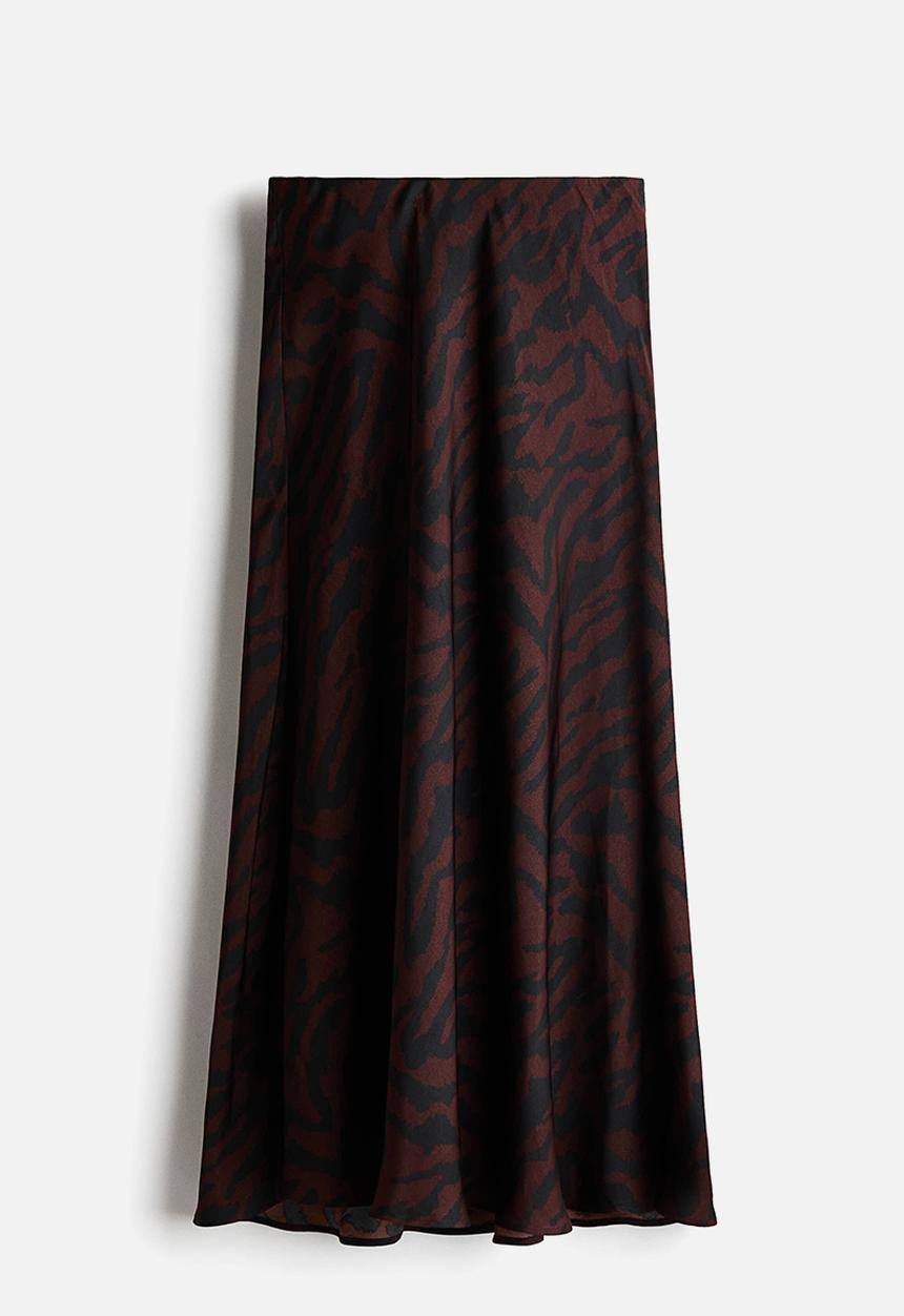 H&M - Maxi slip skirt - dark brown/zebra print