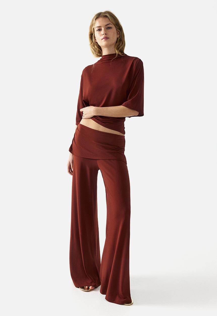 H&M - Draped fine-knit trousers - rust red