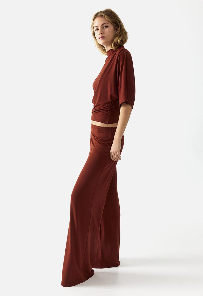 H&M - Draped fine-knit trousers - rust red