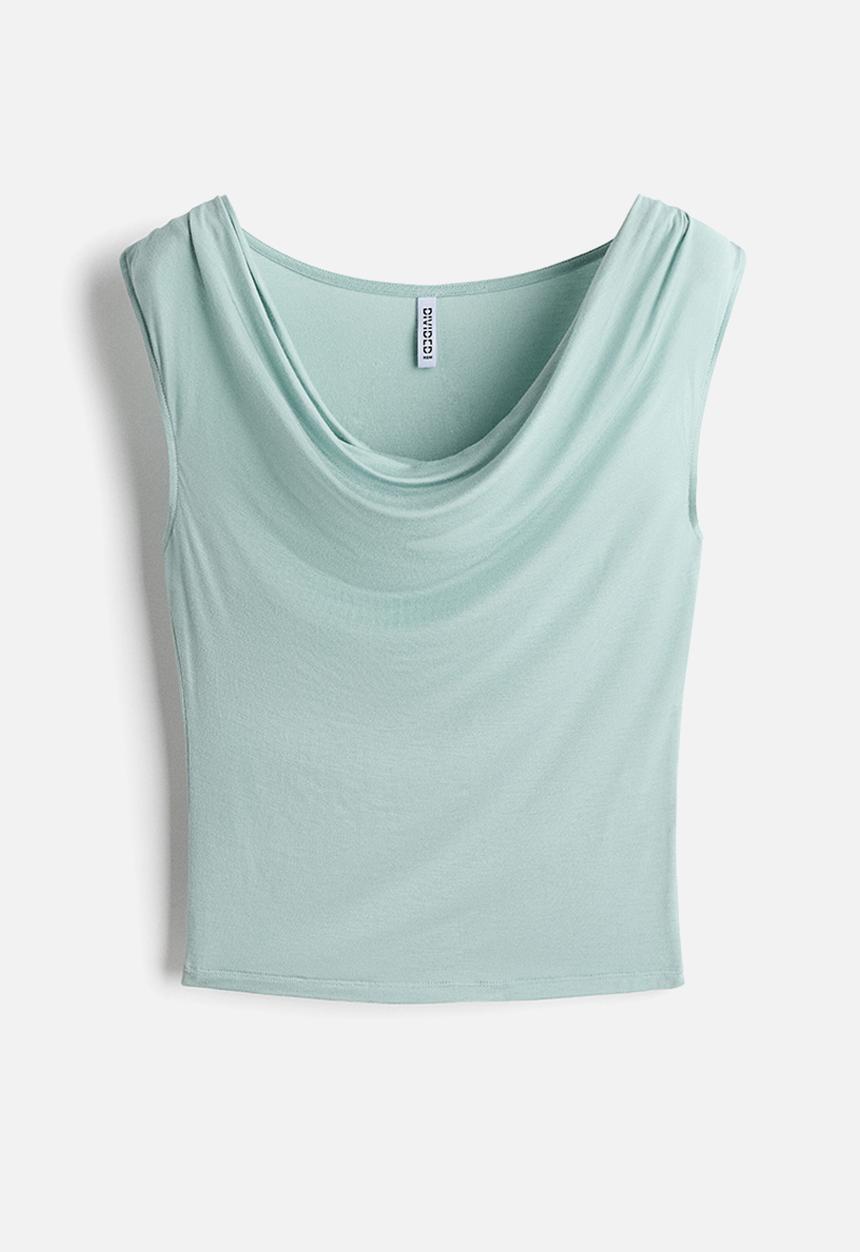 H&M - Cowl-neck jersey top - light turquoise