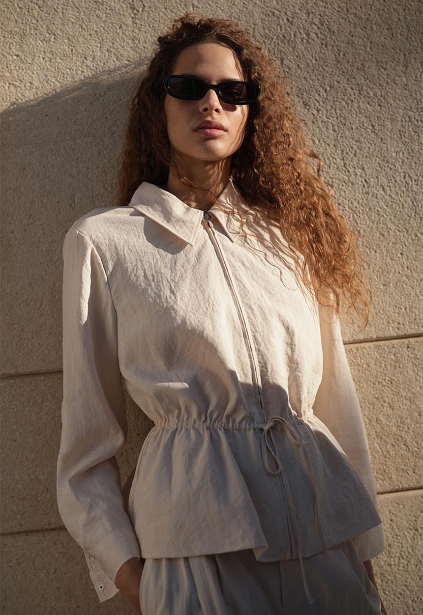 H&M - Zip-through peplum shirt - light beige