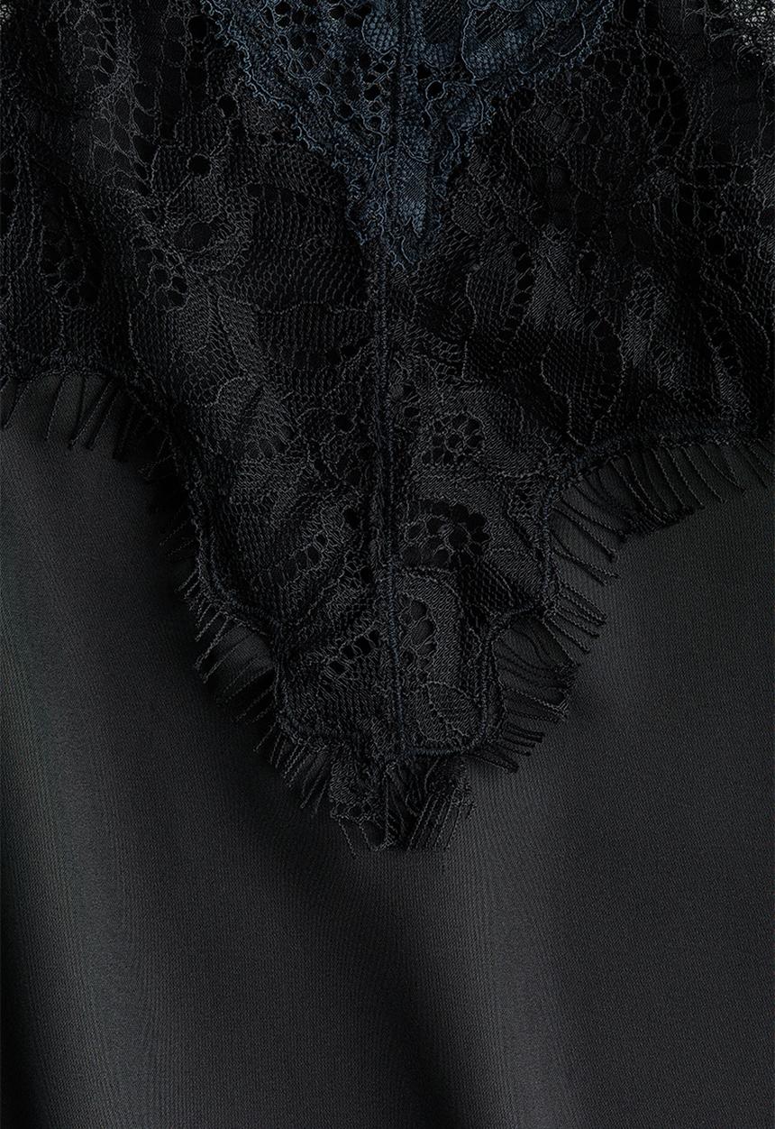 H&M - Lace-trimmed satin dress - black