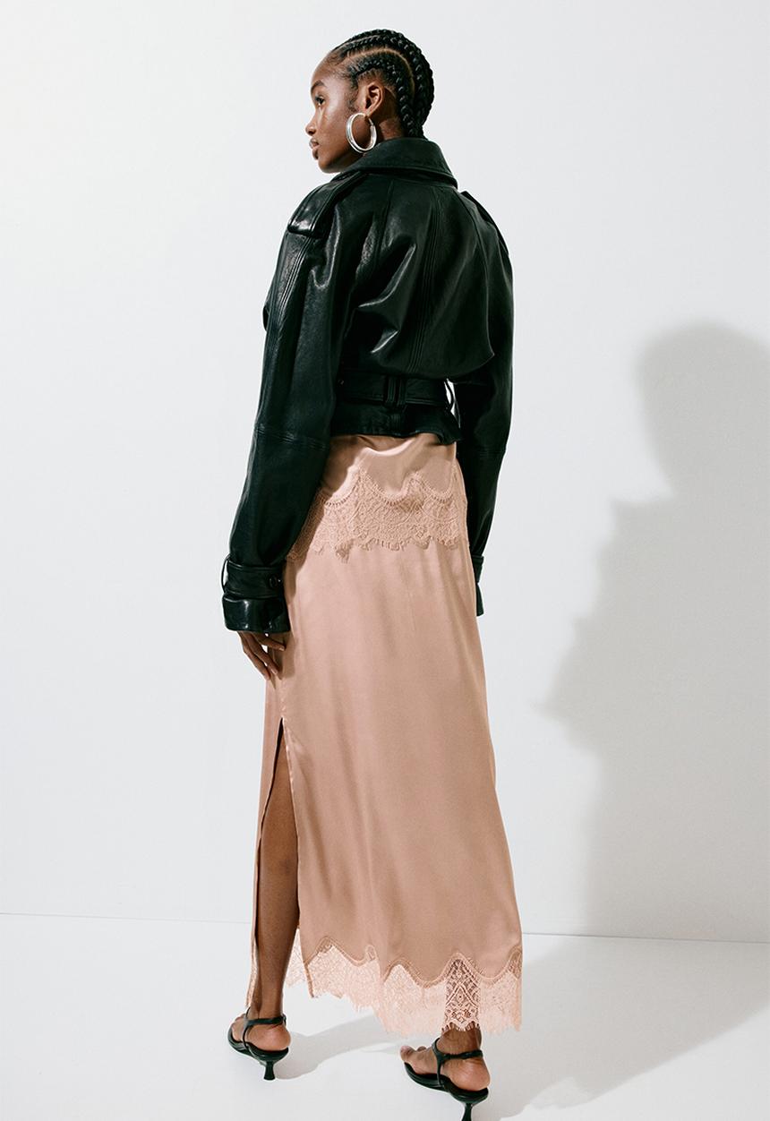 H&M - Lace-trimmed satin skirt - beige