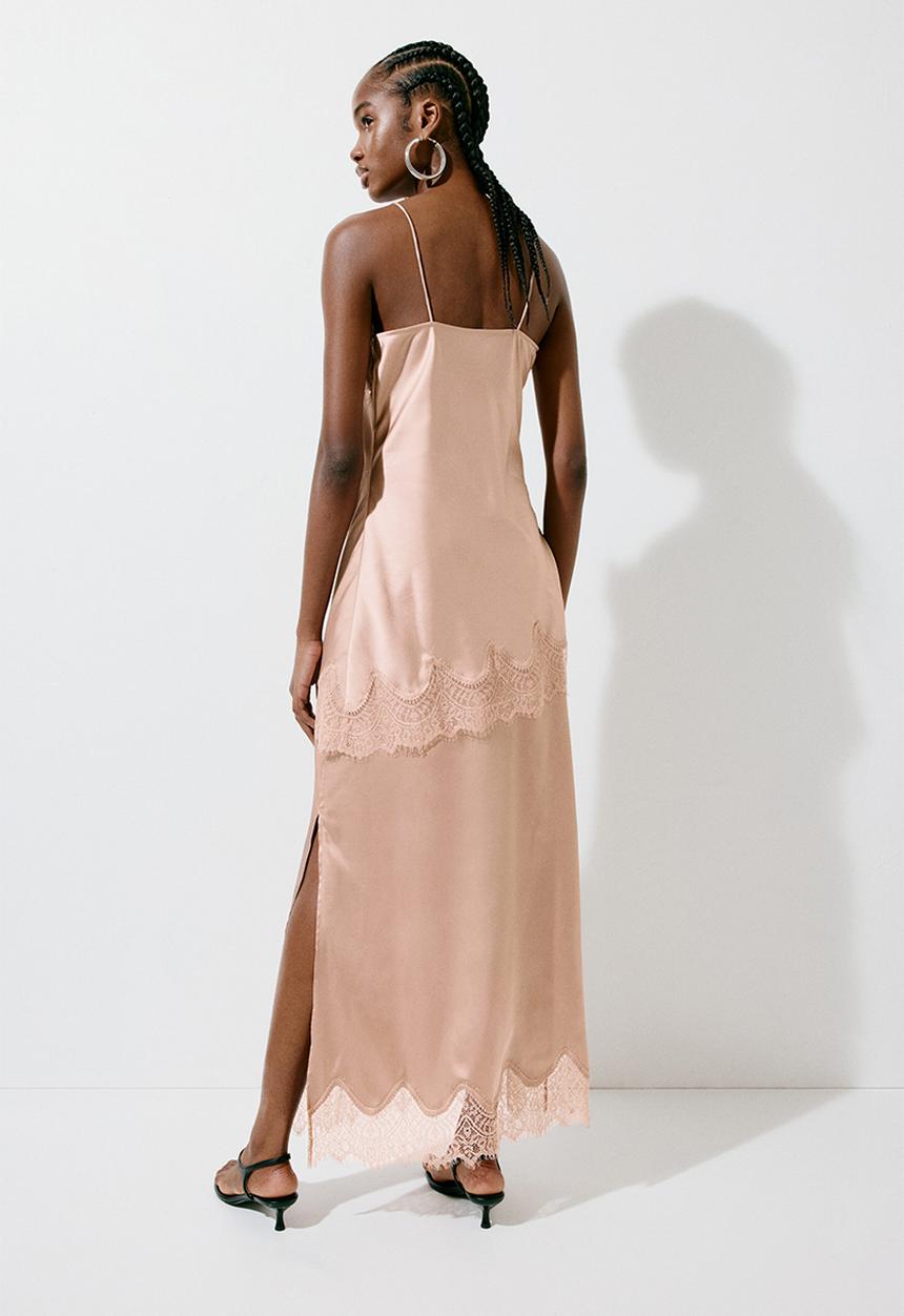 H&M - Lace-trimmed satin skirt - beige