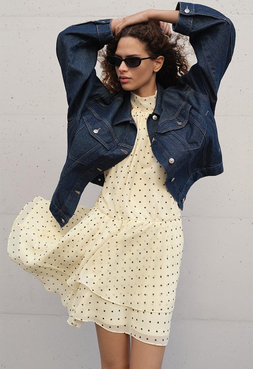 H&M - Chiffon halterneck dress - pale yellow/polka dot