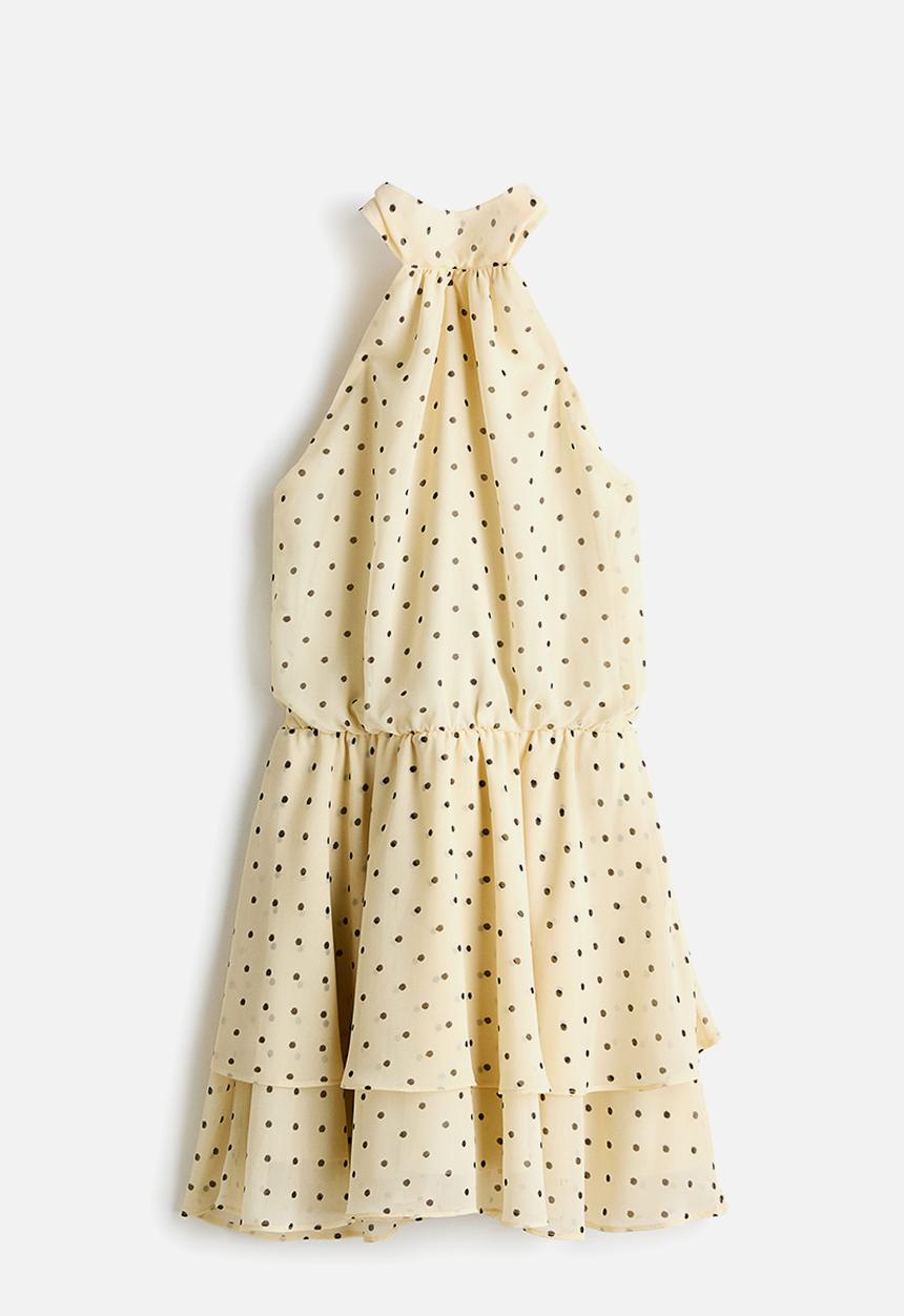 H&M - Chiffon halterneck dress - pale yellow/polka dot